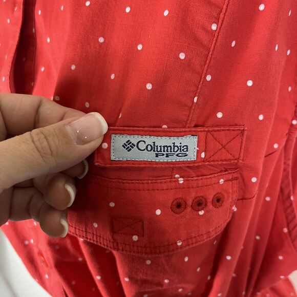 Columbia PFG Shirt Dress Womens 3X Red Polka Dot Sleeveless Fishing Pockets - Picture 3 of 10